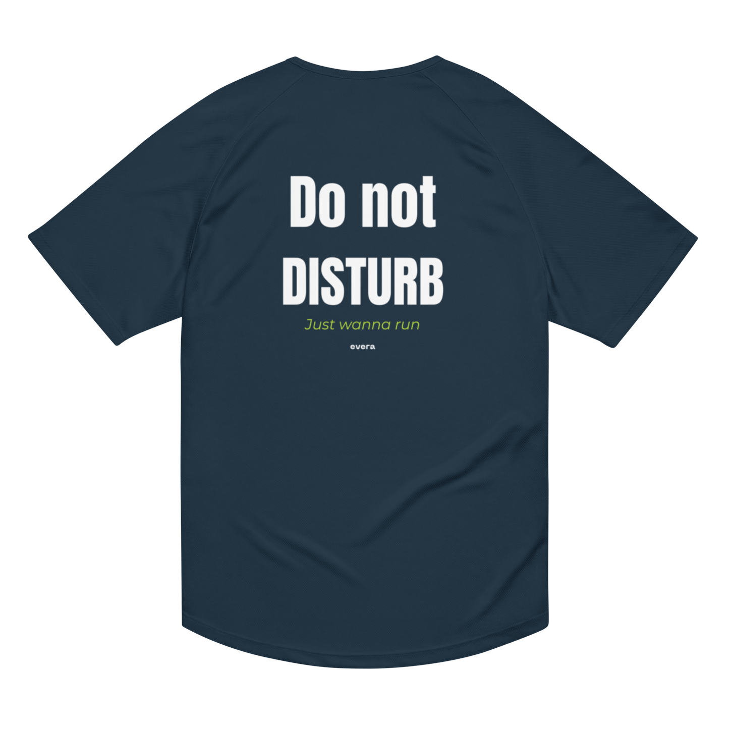 Camiseta para correr azul marino "Do Not Disturb" para hombre y mujer de Evera Running.