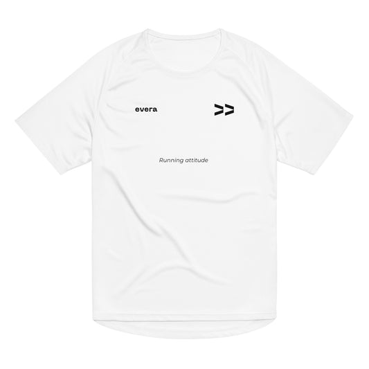 Camiseta para correr de color banca Evera Running. Camiseta técnica runner.