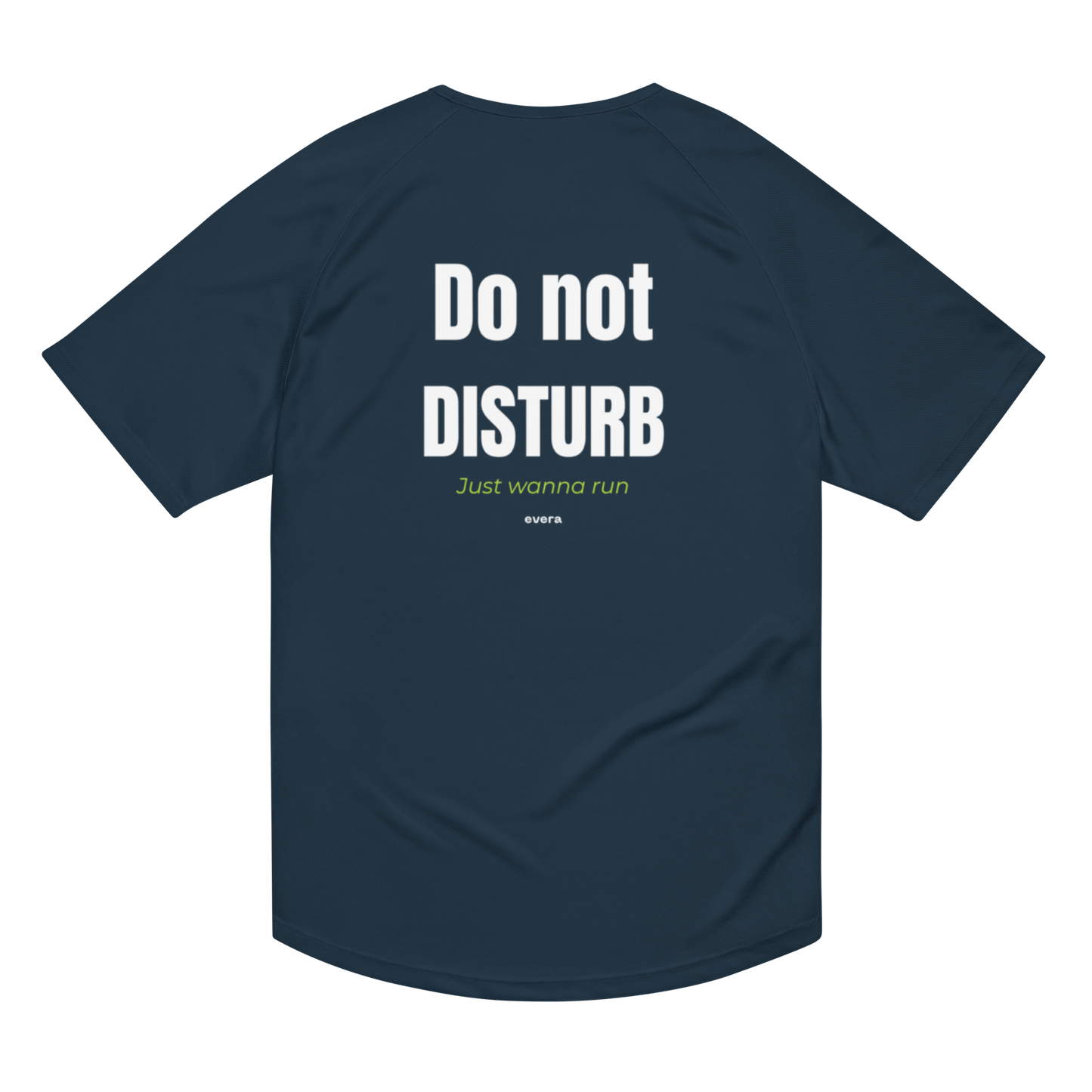 Camiseta azul marino para correr con frase “Do Not Disturb”. Diseño técnico y motivacional para runners centrados en su entrenamiento.